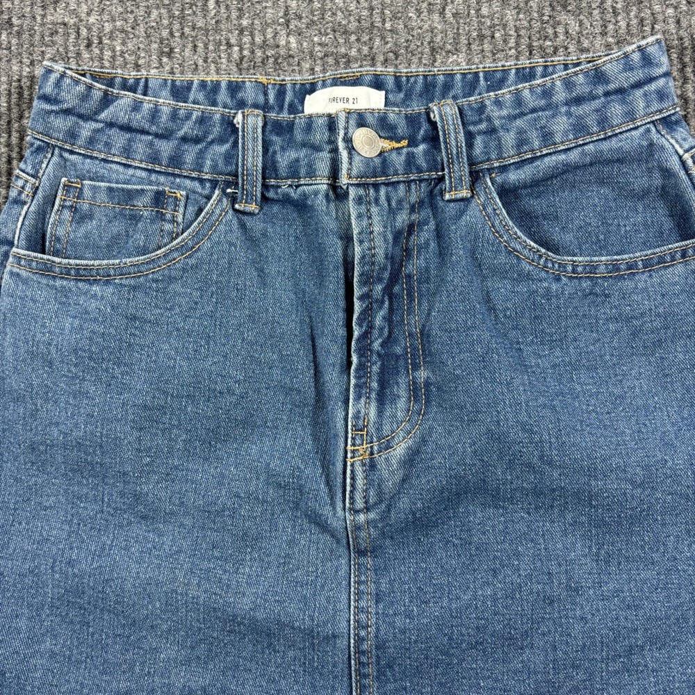 Forever 21 Denim Mini Skirt Women Size S Blue High Waisted Raw Hem